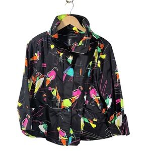 Berek Womens Jacket L Colorful Parrot Bird Print Lightweight maximalism